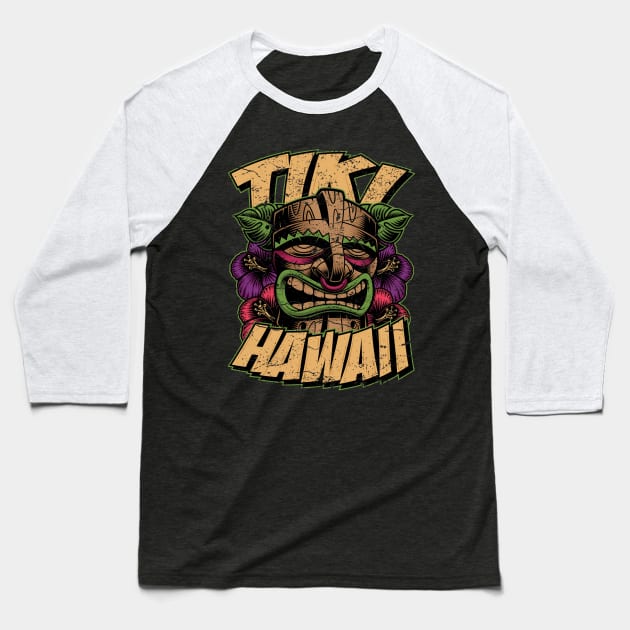 Hawaii Tiki Mask Baseball T-Shirt by RockabillyM